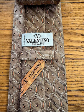 Valentino Silk Geometric Tie in Brown & Orange